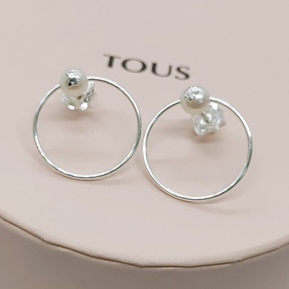 TOUS Earring Silver TOUS Pearl Earrings with Pearl Hoop Earrings Women Jewelry - Picture 4 of 5